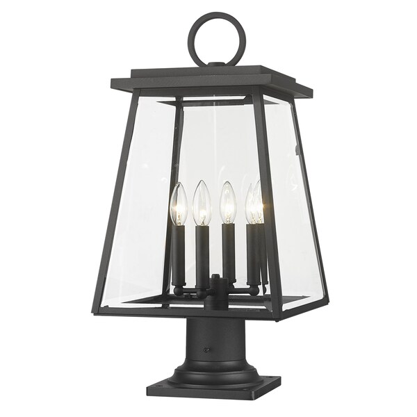 Z-Lite Broughton Outdoor Pier Mounted Fixture, 4-Light, 12.5 In.W x 24.5 In.H, Black/Clear Beveled 521PHBR-533PM-BK - main